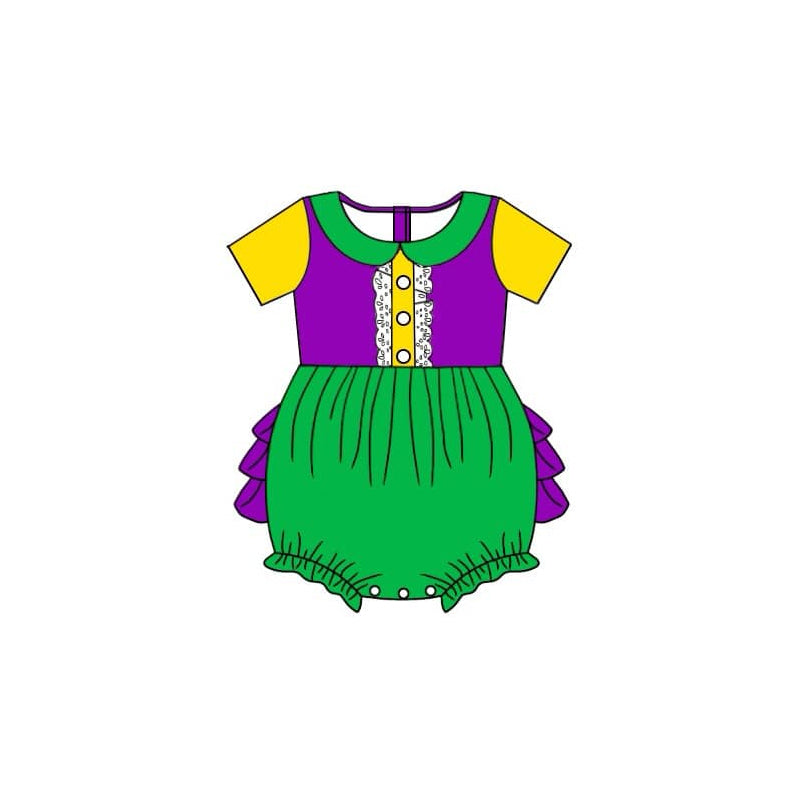 SR2035  Newborn Baby Girls Mardi Gras Romper Preorder