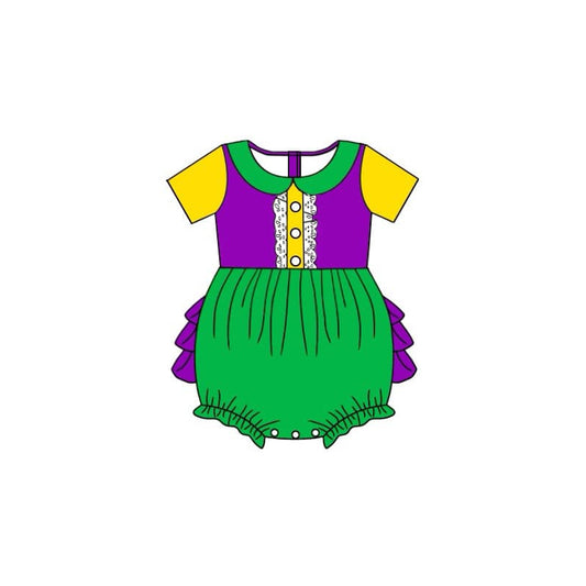 SR2035  Newborn Baby Girls Mardi Gras Romper Preorder