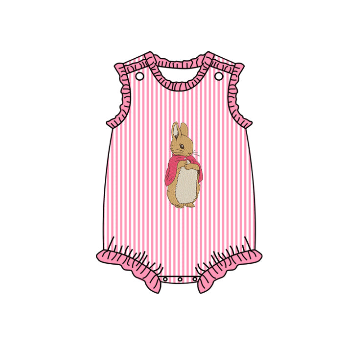 SR2041 Newborn Baby Girls Easter bunny Pink Striped Romper Preorder