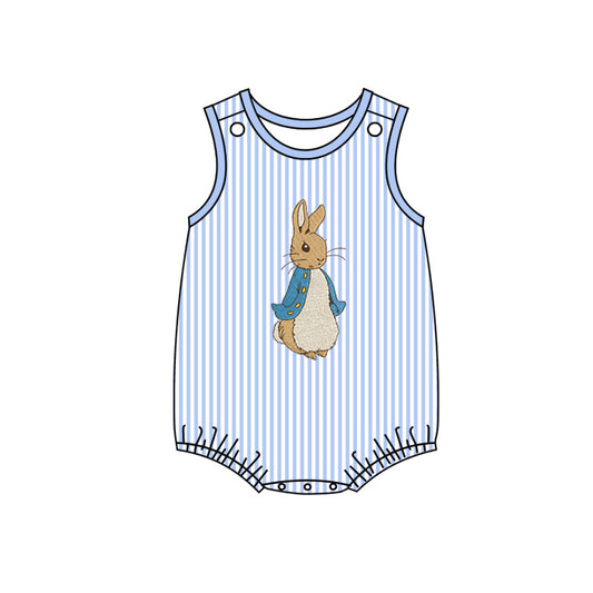 SR2042 Newborn Baby Boys Easter bunny Blue Striped Romper Preorder