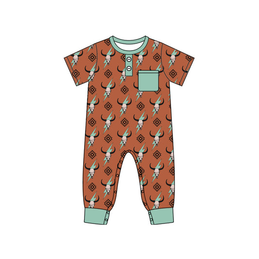 SR2044 Newborn Baby Western Steer's Skull Romper Preorder