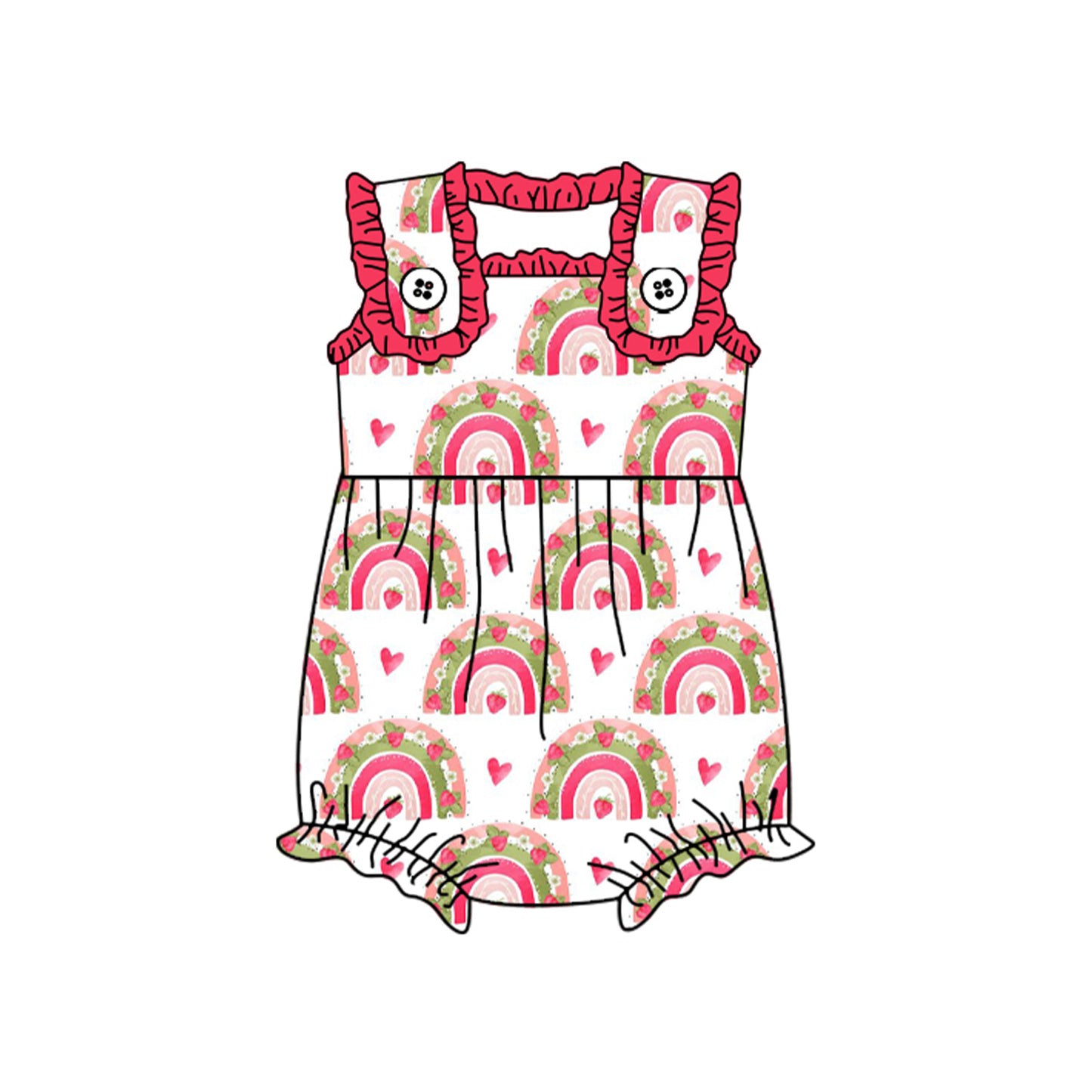 SR2048 Newborn Baby Girls Strawberry Rainbow Romper Preorder