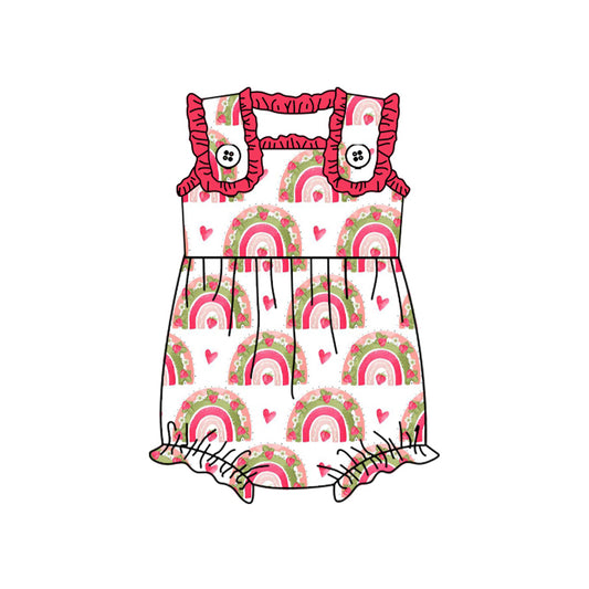 SR2048 Newborn Baby Girls Strawberry Rainbow Romper Preorder