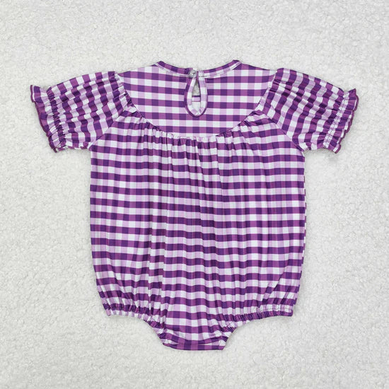 Sibling Baby Girls Mardi Gars Purple Gingham Short Sleeve Bubble Romper