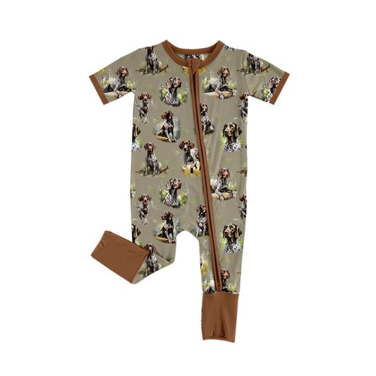 SR2079 Newborn Baby Boys Hunting Dog Short Sleeve Romper Preorder