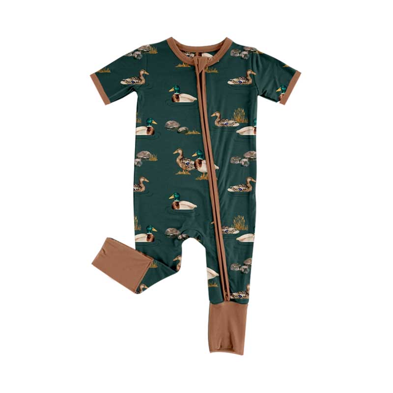 SR2082 Newborn Baby Boys Zipper Romper Mallard Duck Preorder