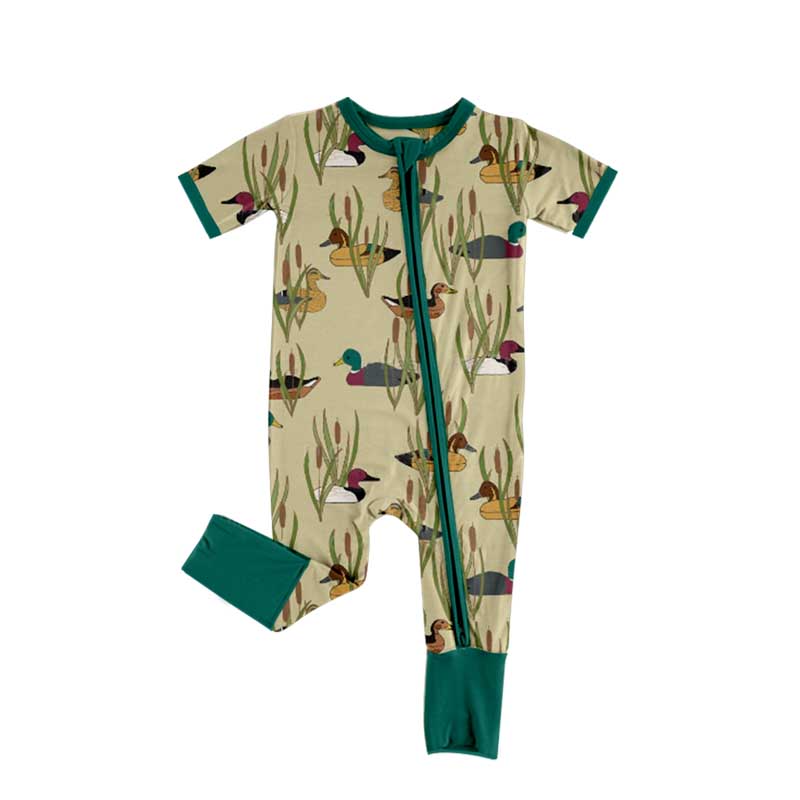 SR2083 Newborn Baby Boys Zipper Romper Mallard Duck PreorderSR2083