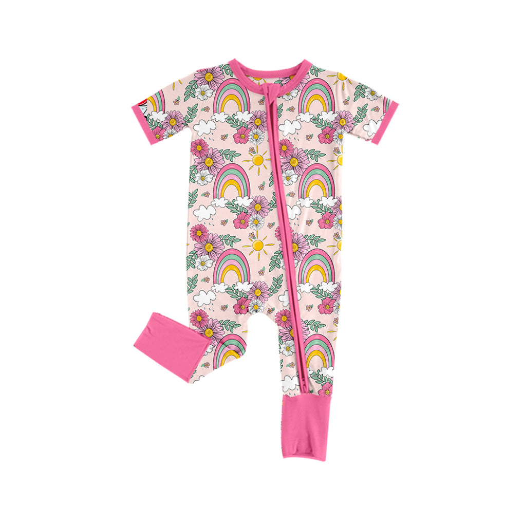 SR2084 Newborn Baby Girls Zipper Romper Rainbow Floral