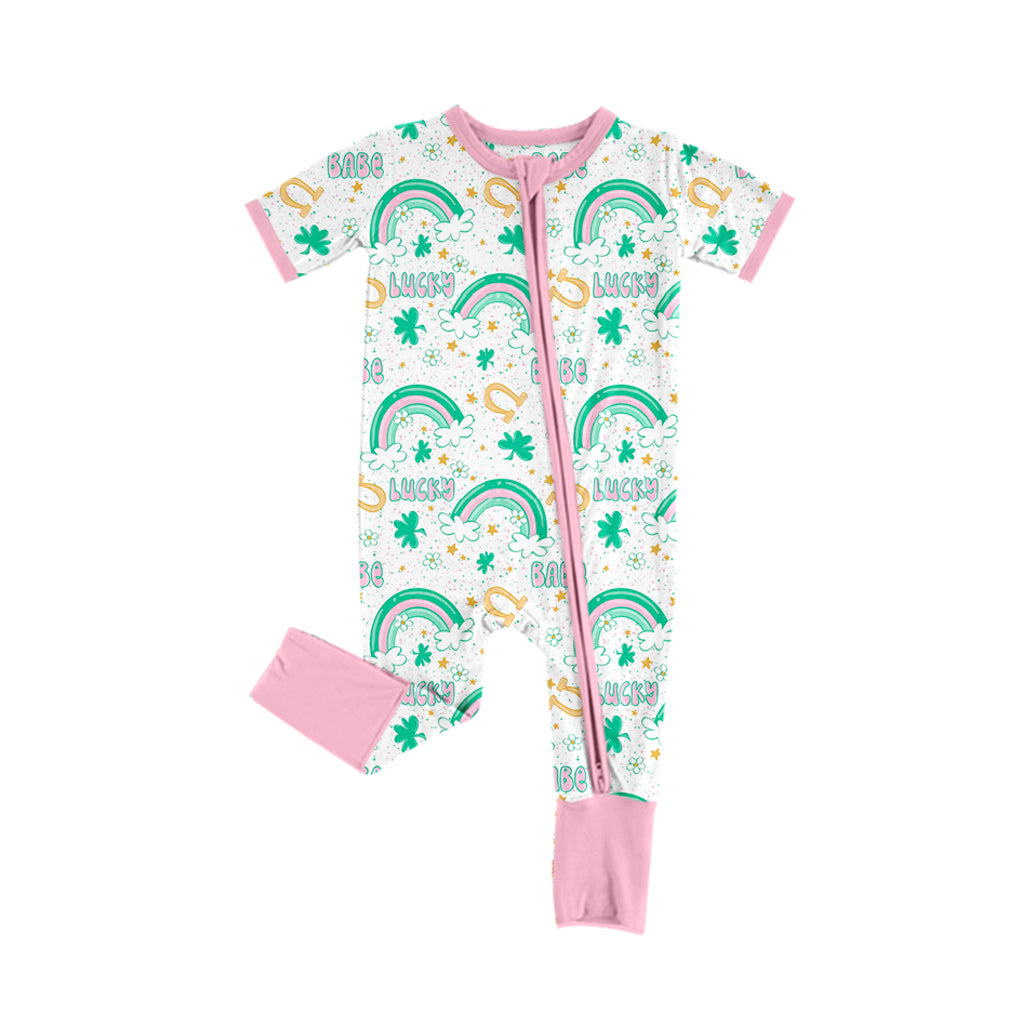 SR2088  Newborn Baby Girls Lucky Babe Zipper Romper Preorder