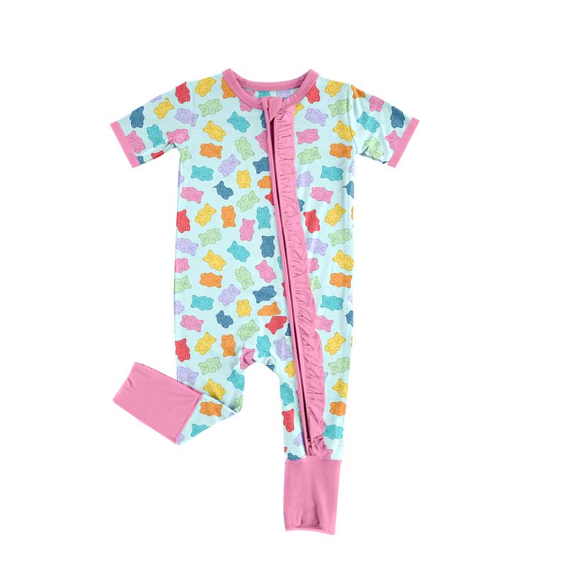 Sibling Baby Girls Colorful Bear Pajama Set and Romper Preorder