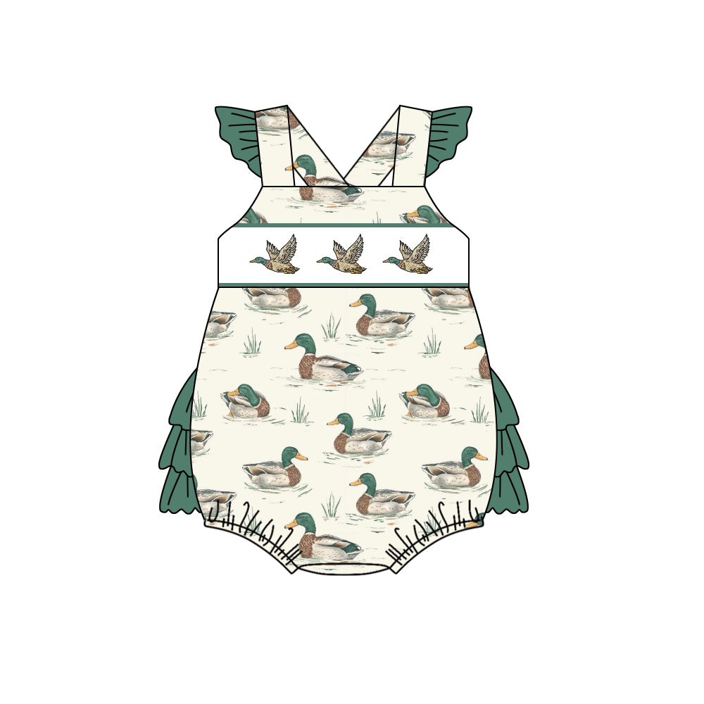 SR2127 Newborn Baby Girls  Mallard Duck Romper Preorder