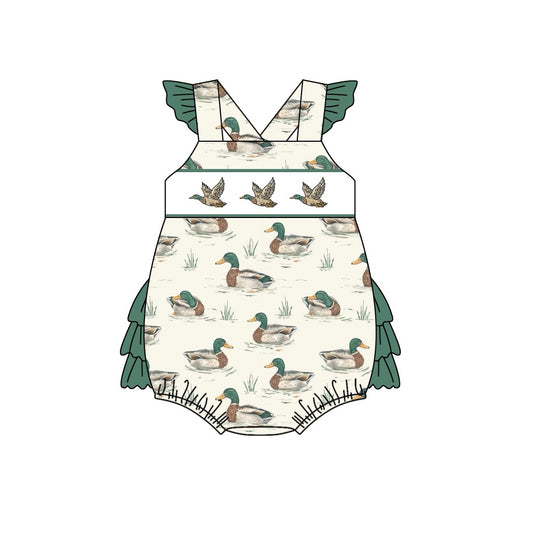 SR2127 Newborn Baby Girls  Mallard Duck Romper Preorder