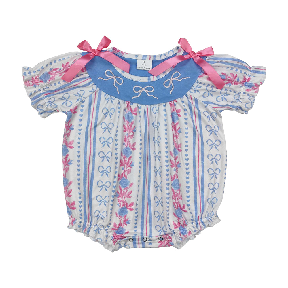 Sibling Baby Girls Blue Pink Bows Rompers Dresses