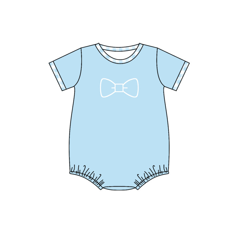 SR2136 Newborn Baby Girls Blue Bow Romper Preorder