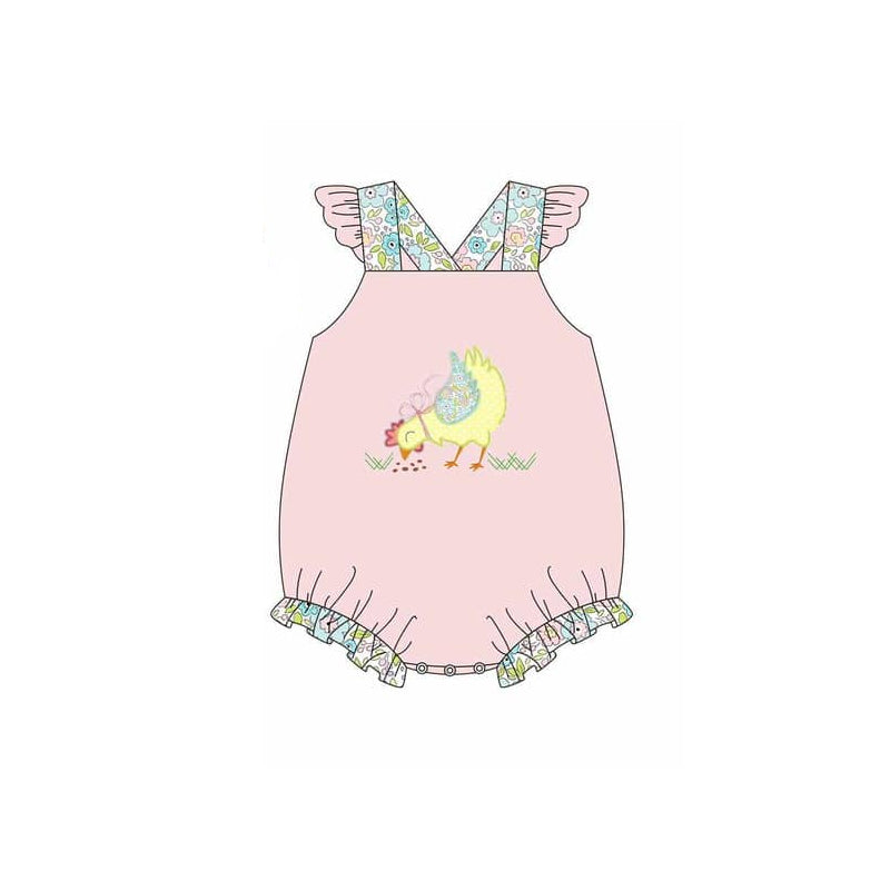 Sibling Baby Girls  Sister Cute Chicken Floral Outfit and Romper