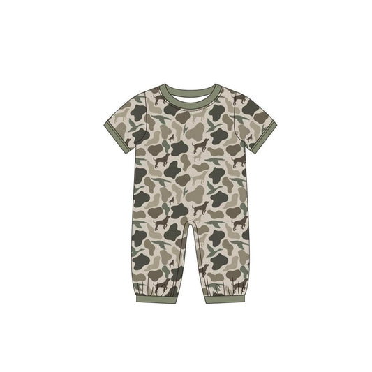 SR2149 Newborn Baby Boys Hunting Dog Camo Romper Preorder