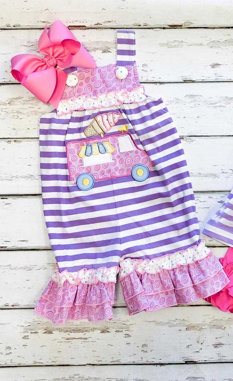 SR2162 Summer Baby Girls Purple Striped Romper Preorder