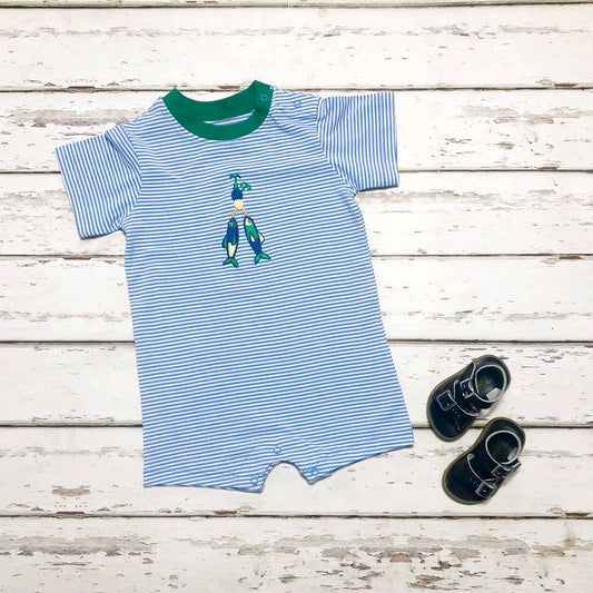 SR2164 Baby Boys Fishing Blue Striped Short Sleeve Romper Preorder