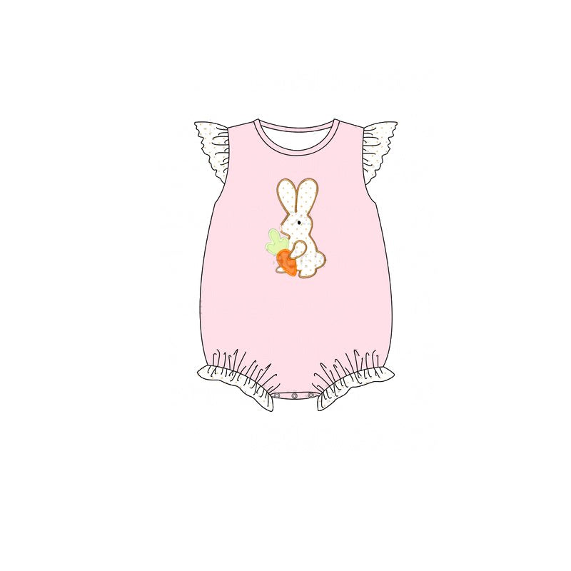 SR2192 Baby Girls Easter  Rabbie Carrot Pink Romper Preorder