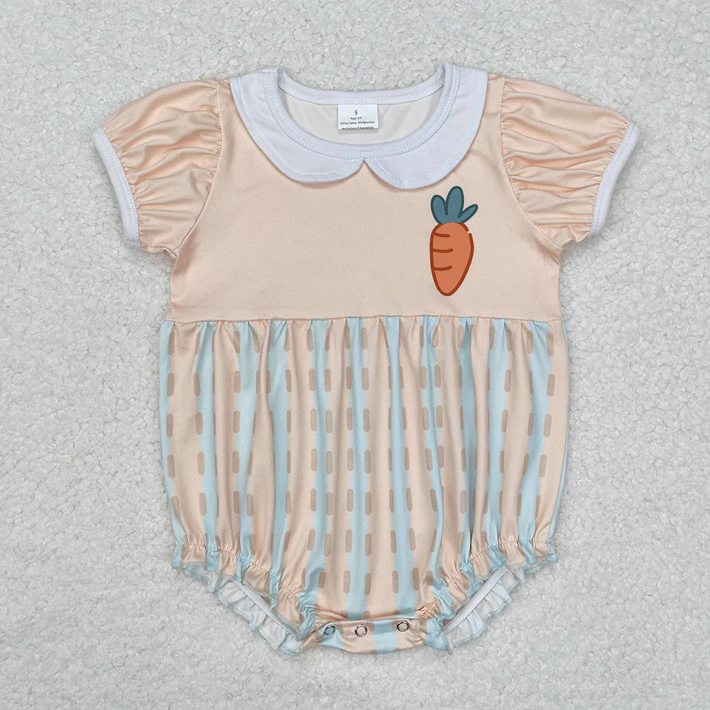 Sibling Baby Kids Short Sleeves Button Down Carrot Print Easter Romper And Set