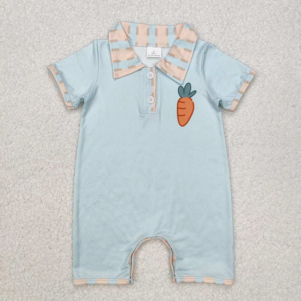 Sibling Baby Kids Short Sleeves Button Down Carrot Print Easter Romper And Set