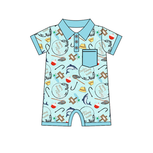 SR2243 Baby Boys Fishing Blue Romper Preorder