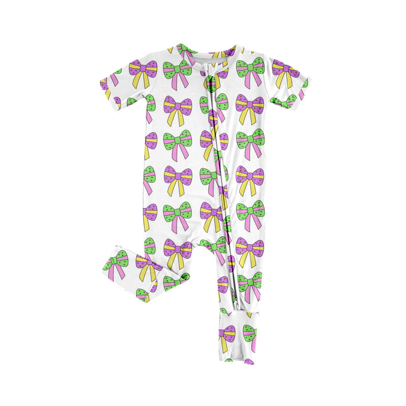 Baby Sibling Mardi Gras Bow Sleeping Wear Pajam Set and Romper Preorder