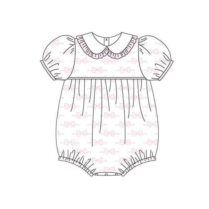 SR2270 Baby Girls Pink Bow Short Sleeve Bubble Romper Preorder