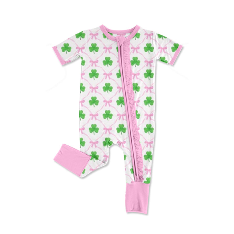 SR2273 Baby Girls Saint Patrick Short Sleeve Zip Romper Preorder