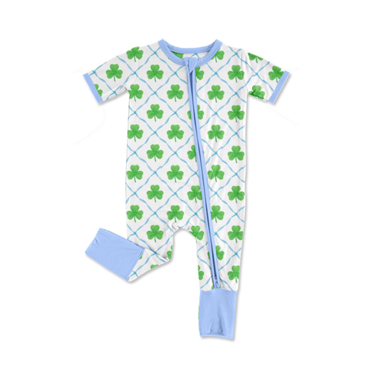 SR2274 Baby Boys Saint Patrick Short Sleeve Zip Romper Preorder