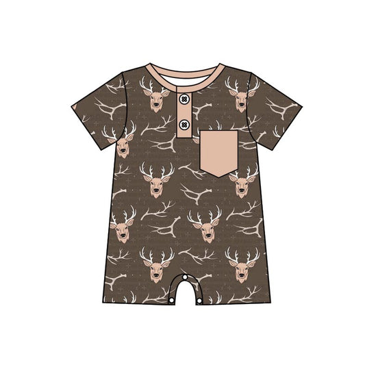 SR2334 infant Baby Boys Hunting Deer Short Sleeve Romper Preorder