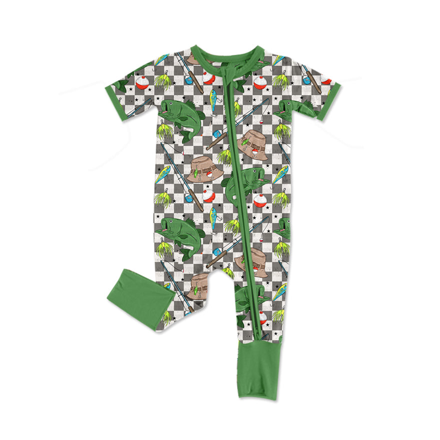 SR2335 Kids Boys Fishing Short Sleeve Zip Romper Preorder