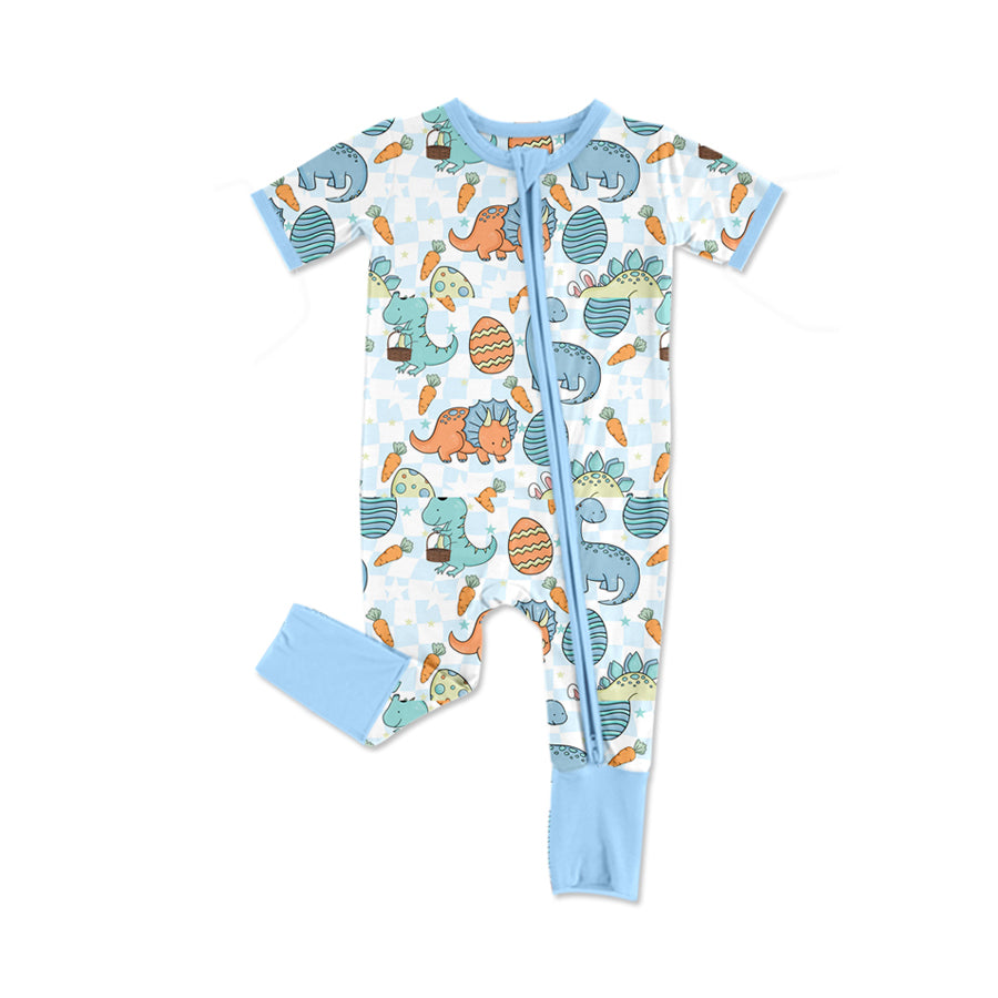 SR2344 Baby Boys Easter Dinosaur Egg Short Sleeve Zip Romper Preorder