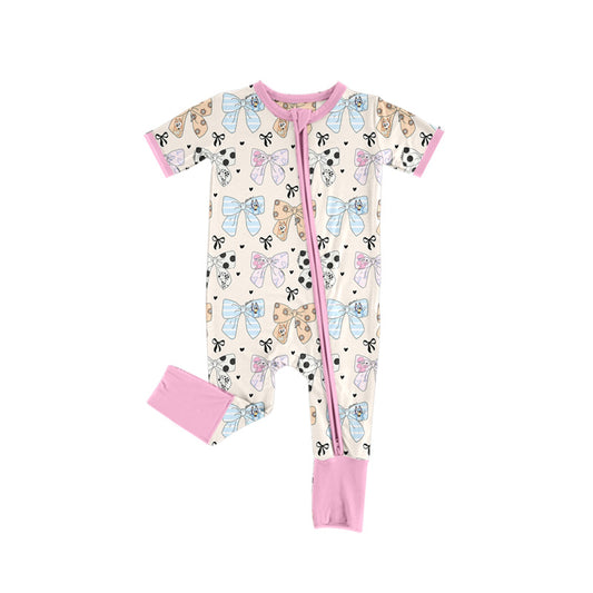 SR2351 Baby Girls Cartoon Dog Bow Zip Romper Preorder