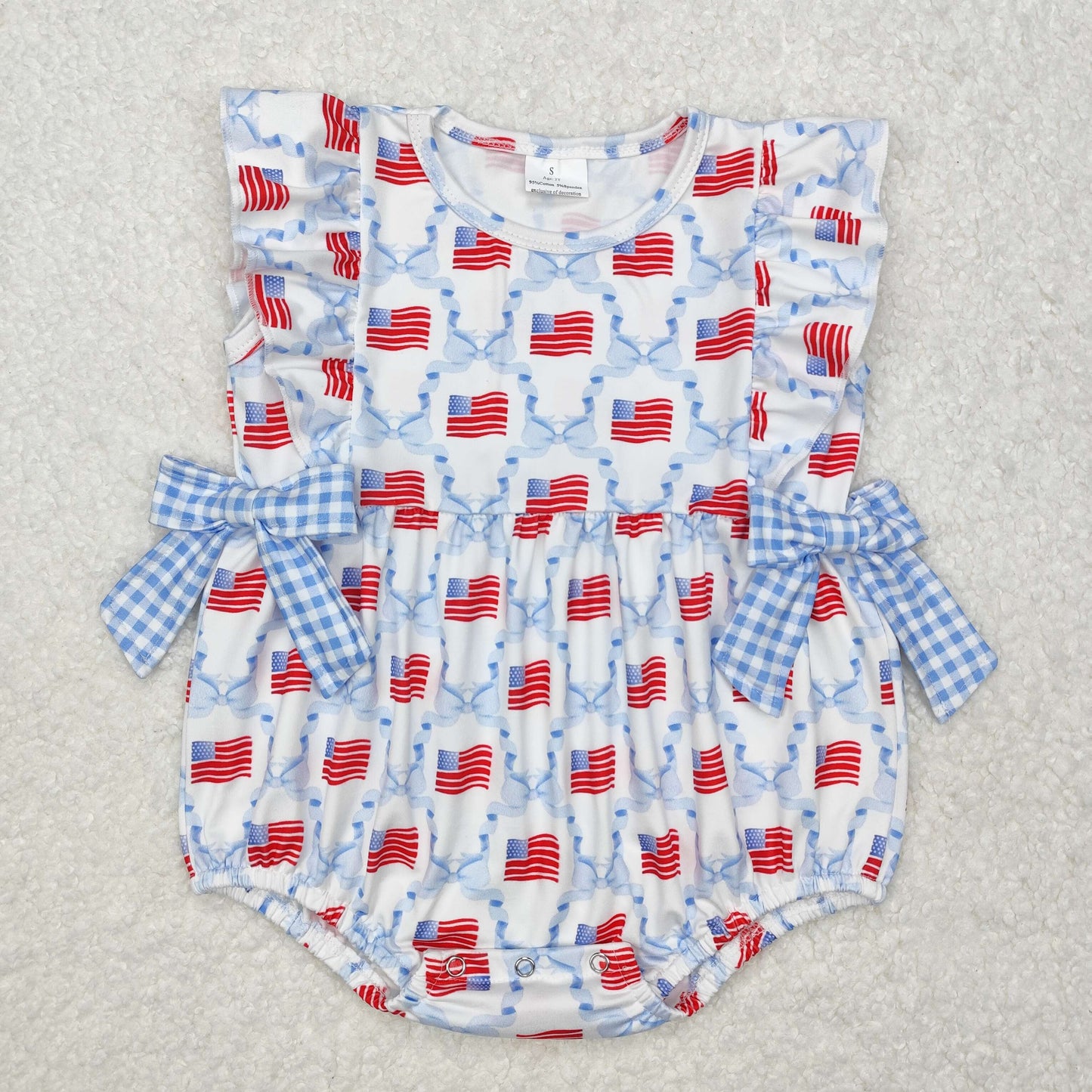 Toddler Girls Boys Sibling Baby July 4th Flag Bow Set and Romper