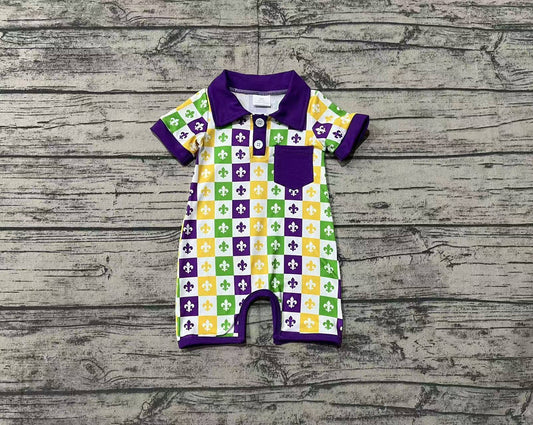 Baby Boys Mardi Gras Short Sleeves Romper Button Down Anchor Print Preorder