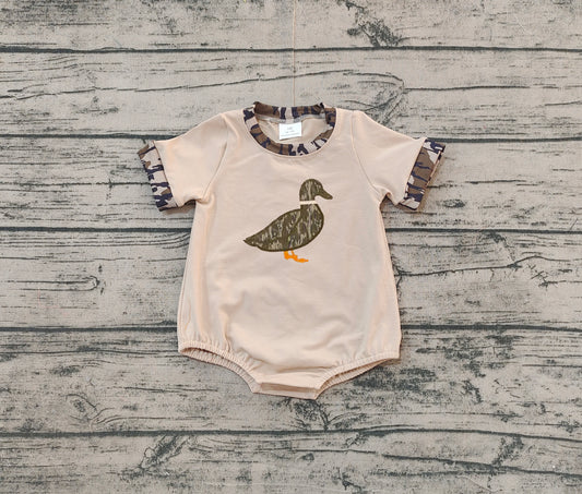 Baby Boys Khaki Short Sleeves Romper Embroidery Camo Duck Print Preorder