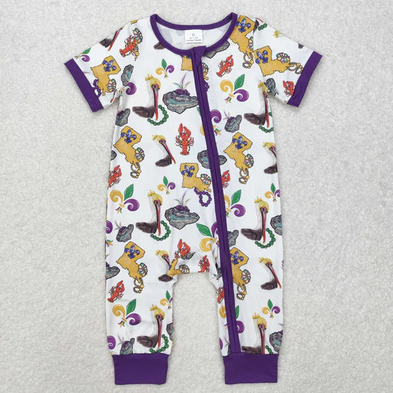 Baby Girls Mardi Gars Short Sleeve Zipper Romper
