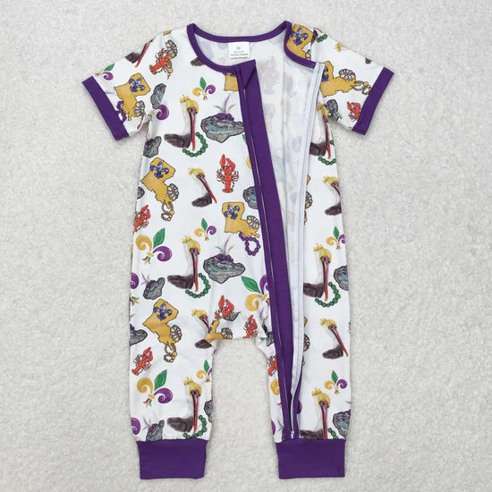 Baby Girls Mardi Gars Short Sleeve Zipper Romper