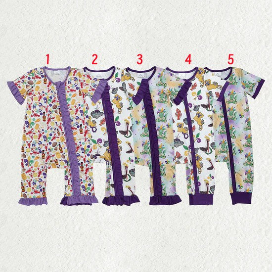 Baby Girls Mardi Gars Short Sleeve Zipper Romper
