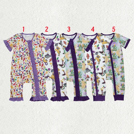 Baby Girls Mardi Gars Short Sleeve Zipper Romper