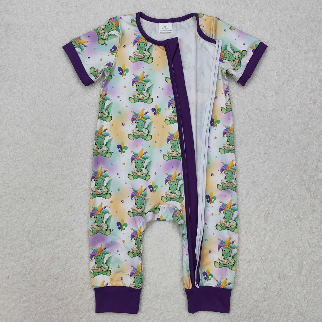 Sibling Baby Kids Anchors Crocodiles Top Pants Mardi Gras Pajamas Sets Zipper Footie Rompers