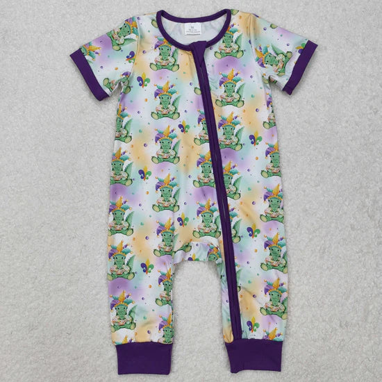 Baby Girls Mardi Gars Short Sleeve Zipper Romper