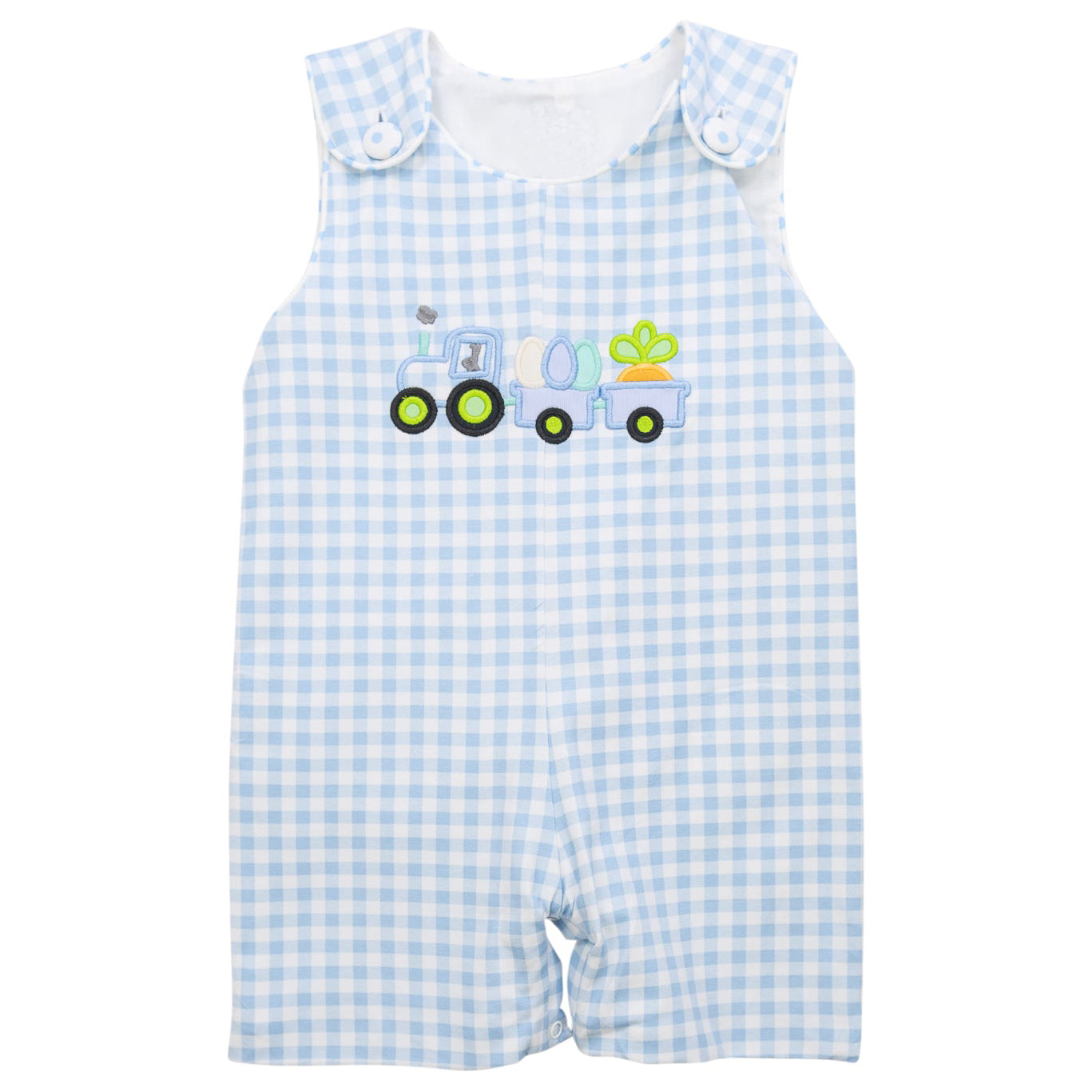 Baby Boys Sleeveless Blue Plaid Easter Romper Eggs Carrot Print Preorder