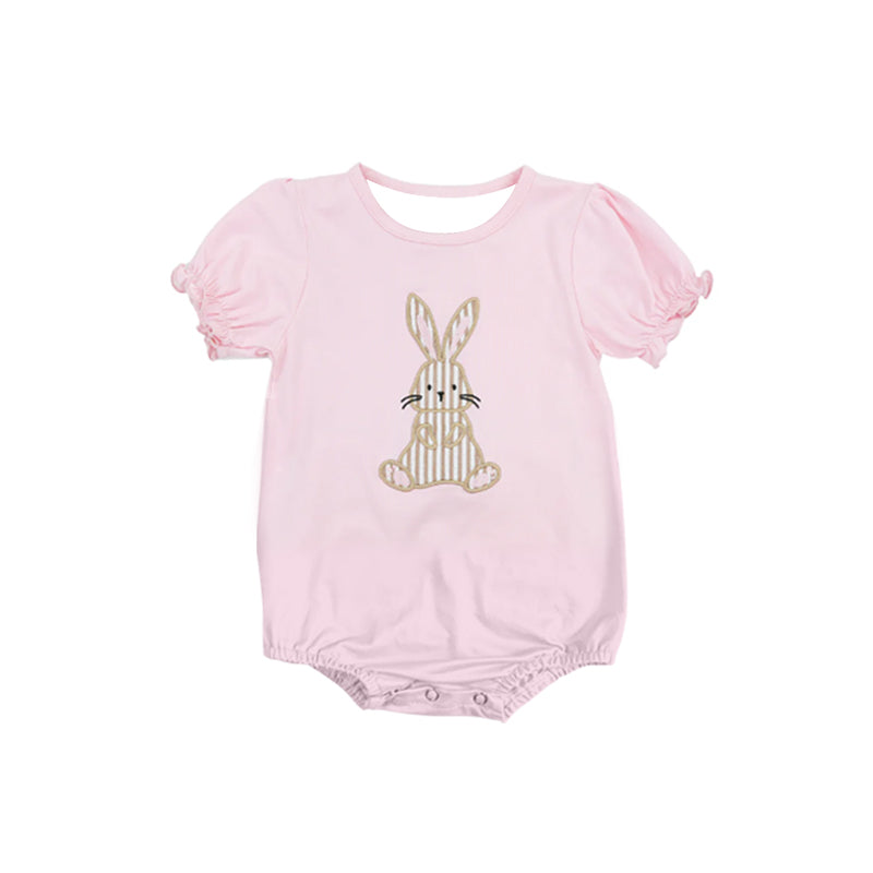 Baby Girls Pink Short Ruffle Sleeves Easter Romper Bunny Print Preorder