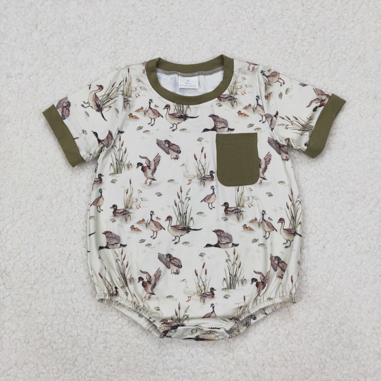 Newborn Baby Boys Sibling Summer Mallard Duck Short Sleeve Bubble Romper