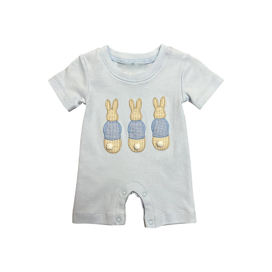 Baby Boys Gray Short Sleeves Bunny Print Easter Romper Preorder