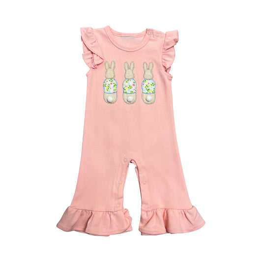 Baby Girls Pink Flutter Sleeves Bunny Print Easter Romper Preorder