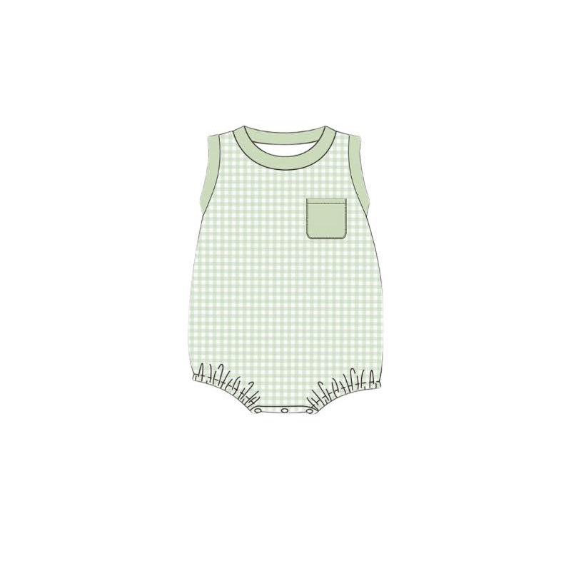 Baby Boys Aqua Plaid Sleeveless Pocket Romper Preorder