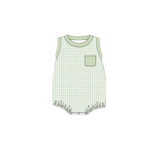 Baby Boys Aqua Plaid Sleeveless Pocket Romper Preorder